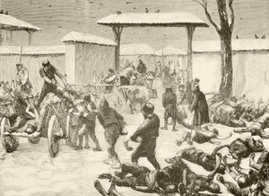 1877年、ブルガリアのプレヴナ包囲戦後の死者回収（リトグラフ） 作： English School