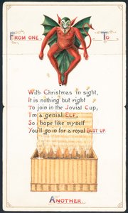 赤い悪魔と籐のバスケット、クリスマスカード 作： English School