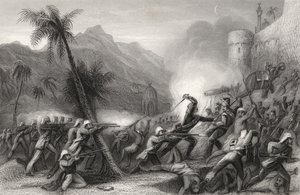 1858年に出版された「インドの反乱の歴史」からのデリーの前の出撃を撃退 作： English School