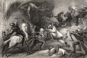 1858年に出版された「インドの反乱の歴史」からのデリーからの出撃の反発 作： English School