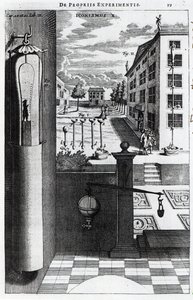 1669年に公開された真空ポンプのロバートボイルズデザインとアイデア 作： English School