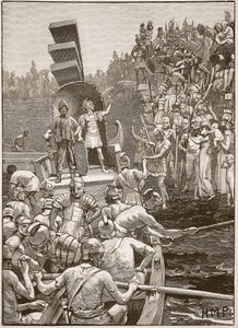 イギリスを離れるローマの兵士、カッセルズイラストレイテッドイングランドオブイングランドのイラスト（セピア写真）