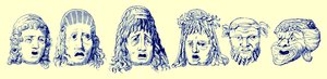ローマの劇場用マスク、エドワードオリエによるキャッセルズイラストユニバーサルヒストリカルのイラスト、1890年発行（デジタル強化画像） 作： English School