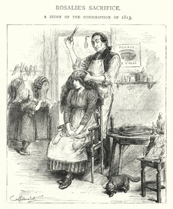 ロザリーの犠牲、1813年の徴兵制の話(エングレービング) 作： English School