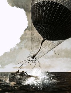 気球による大西洋横断に挑戦するローズマリー・ムディとその夫（紙にガッシュ 作： English School