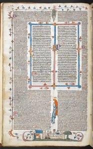 Royal 10 E. IV、f.250v テキストに縁飾りとキング ダイニング、「Smithfield Decretals」のイラスト (ベラム) 作： English School