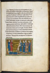 ロイヤル 12 F.XIII、f.33 殺人犯を特定する犬。  、 Bestiary (ff. 3-141)、 Lapidary (ff. 141v-149) から  、13世紀の第2四半期（ベラム） 作： English School