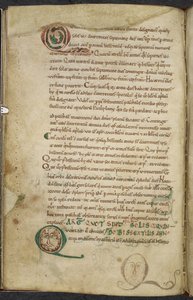ロイヤル 13. A.XI、f.79v イニシャルの人間の顔、De temporum ratione、Bede the Venerable (ベラム)