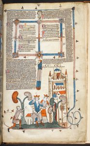 Royal MS 10 IV f.314r The King, Queen and their Castle with Marginal Decor, illustration from the 