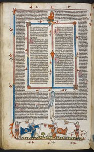 Royal MS 10 iv f.065v Knights Jousting with marginal decoration, illustration from the 