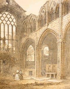 ホリールード修道院の遺跡とジョンハウィーのスコッツワーシーズからのロイヤルボルトへの入り口、1879年に発行された第2版 作： English School