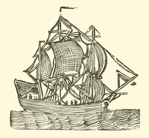 帆船（木版画 作： English School