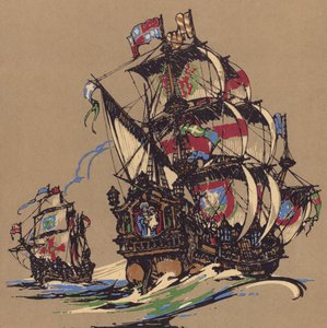 帆船（カラーリトグラフ 作： English School