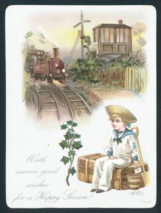 電車、クリスマスカードを待っている船乗りの少年 作： English School