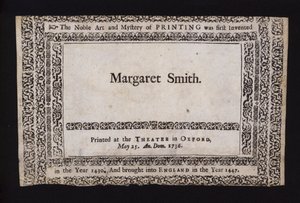 1736年5月25日、オックスフォードのシェルドニアン・シアターで行われた印刷の見本（エングレーヴィング 作： English School
