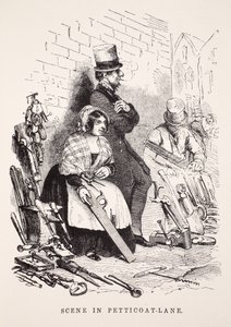 パティコートレーンのシーン。ロンドンレイバーとロンドンプアーのイラスト、パブHenry Mayhew作。 1862 作： English School