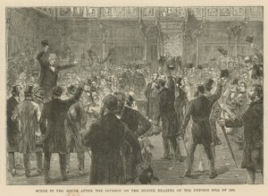 1866年の改革法案の2番目の読書に関する分割後の下院でのシーン 作： English School
