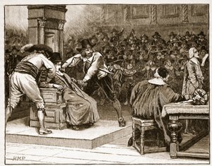 下院のシーン：強要された下院議員、カッセルズイラストレイテッドイングランドオブイングランドのイラスト（セピア写真）