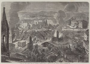フランス、リモージュの大火事のシーン（彫刻 作： English School