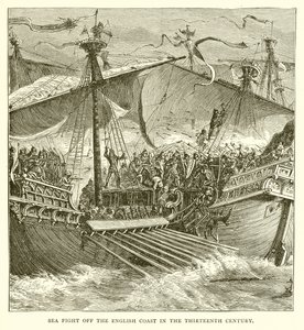 13世紀のイギリス海岸沖の海戦 作： English School