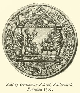 サザークの文法学校のシールは1562年に設立されました 作： English School