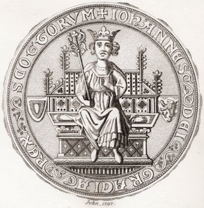 John Balliol のシール、c.?1249 1314、別名、Toom Tabard、「空のコート」のスコットランド人、スコットランド王。 Iconographia Scotica またはスコットランドの著名人の肖像画から、1797 年に出版されました。 作： English School