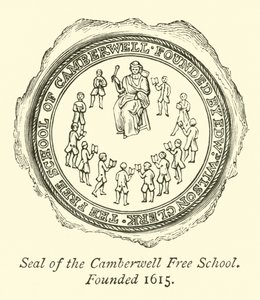 キャンバーウェルフリースクールのシール、1615年設立 作： English School
