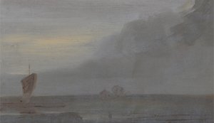 ボートのある海船：夕方、以前はJMWターナー（1775-1851）に、またピータードウィント（1784-1849）、1810-20（紙に油彩）に帰属 作： English School