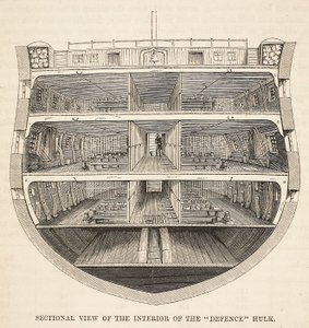 防衛ハルクの内部の断面図、ロンドンの刑務所刑務所からのイラスト、およびヘンリーメイヒューとジョンビニーによる刑務所生活のシーン、パブ。 1862 作： English School