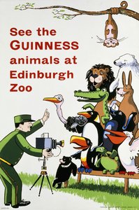 1938年頃のエディンバラ動物園でギネスの動物を見る（色付きのリトグラフ） 作： English School