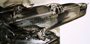 ウェリントン爆撃機の翼を歩く軍曹ジェームズアレンワード 作： English School