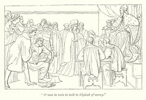 シェイクスピアのヴェニスの商人;裁判所、ポーシャを彼女の席に招待する総督 作： English School