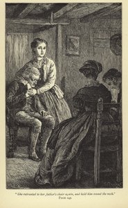 彼女は再び父親の椅子に後退し、彼を首に抱いた 作： English School