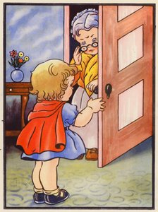 祖母に「出てきても大丈夫」と言う（カラーリトグラフ） 作： English School