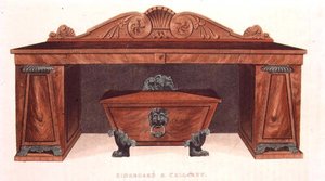 サイドボードとセラーレット、アッカーマンの『芸術のリポジトリ』（1809-28年刊）のプレート127（カラーリトグラフ 作： English School