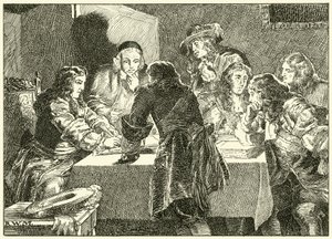 オレンジのウィリアムへの招待状への署名（紙にインク） 作： English School