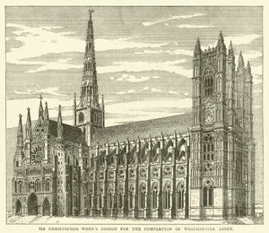 クリストファー・レン卿によるウェストミンスター寺院の完成予想図（彫刻 作： English School