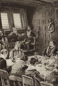 フランシスドレイク卿、ザゴールデンハインドでバイオリンの音を聴きながら食事 作： English School