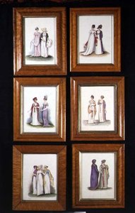 18世紀末から19世紀初頭の女性のファッションを描いた6つのミニアチュール 1825年頃 （紙に水彩画） 作： English School