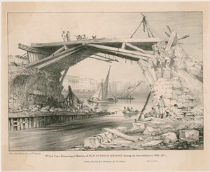 1831年、1832年の解体中のオールドロンドンブリッジのスケッチ 作： English School