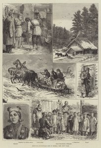 ロシアの民衆生活を描いたスケッチ(エングレービング)