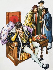 玉座に寝ている少年