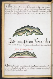Sloane MS 44, f.269v, ウィリアム・ハックの南海の船乗りのフアン・フェルナンデスの地図 作： English School