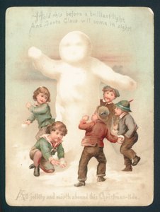 雪だるま、子供と雪玉、クリスマスカード
