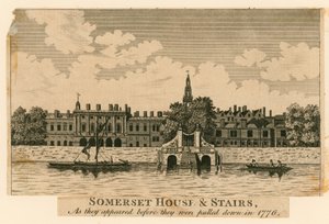 1776年に引き下げられる前のサマセットハウスと階段 作： English School