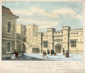 1840-41年に建てられたロンドン塔のニュージュエルハウスの南西ビュー 作： English School
