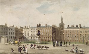 セントジェームズスクエア、1812年（アクアチント色） 作： English School