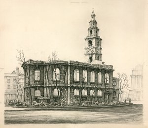 セントメアリールストランド、ロンドン、鉛筆画、1942年 作： English School