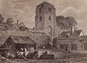古い壁を示すセント・メアリーズ教会 1824年（リトグラフ） 作： English School