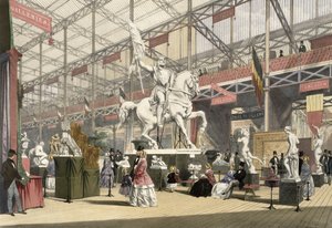 1851年の万国博覧会のベルギー部門に展示された彫像（ディッキンソンの包括的な写真より）（カラーリトグラフ 作： English School